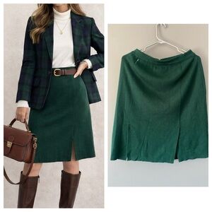 Forest Green Wool Skirt Size 12 Vintage Preppy Heritage Equestrian Classic